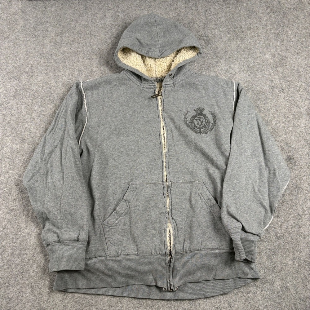 WearFirst Full Zip Hoodie Mens Medium Gray Sherpa Lined Vintage Y2K Grunge Skate